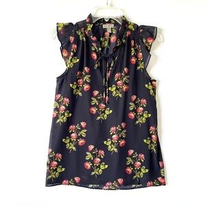 J. Crew Point Sur Floral Ruffle Cap Sleeve Blouse